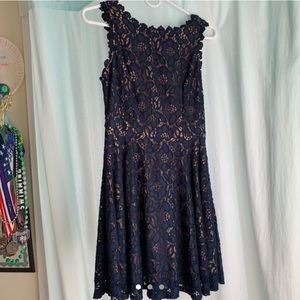 formal navy blue lace dress
